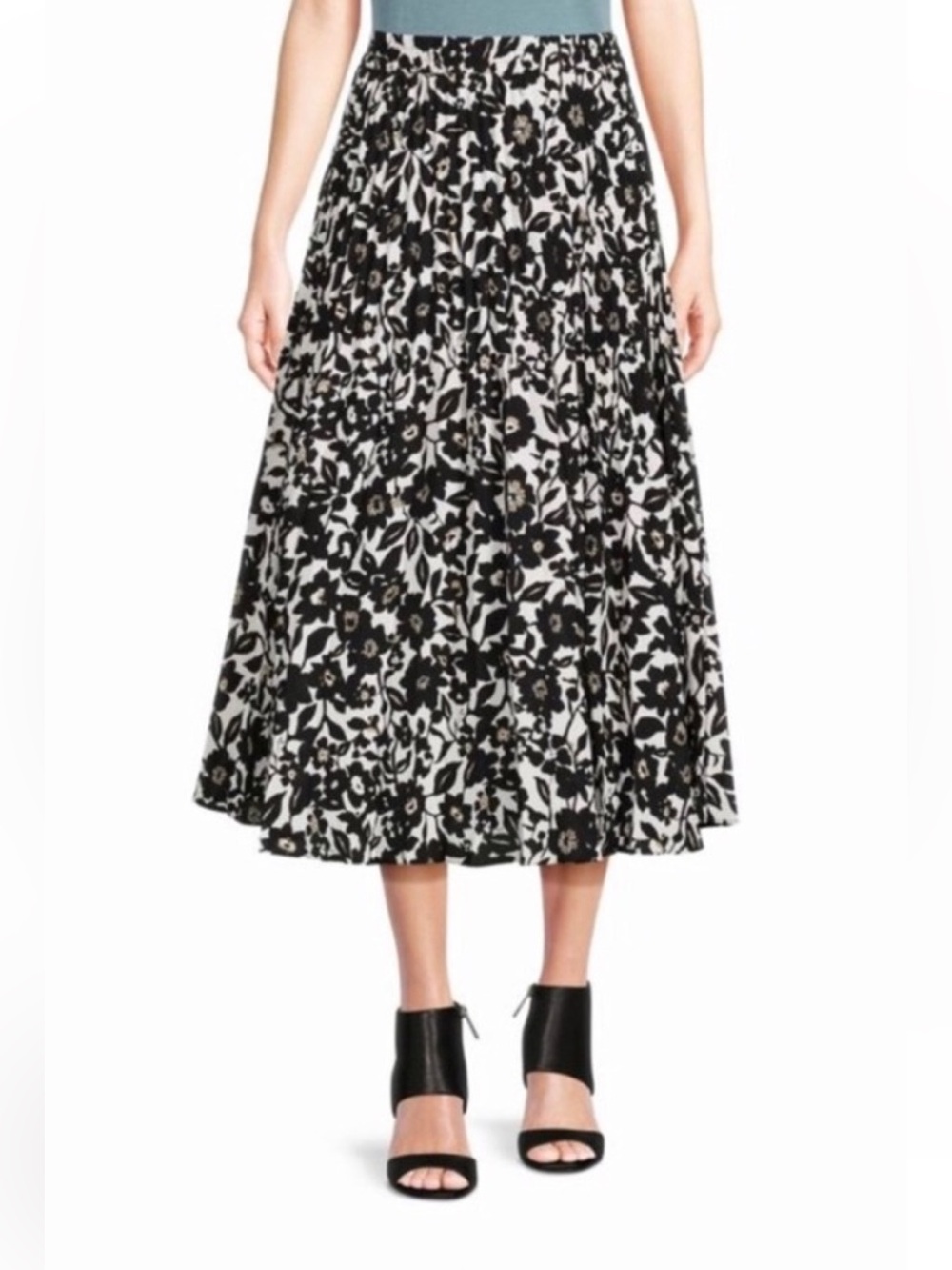 Max Studio Black White Floral Midi Skirt Size 2X